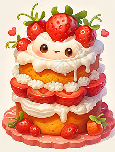 多层美味的卡通草莓蛋糕图片