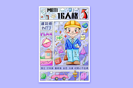 MBTI十六型人格之建筑师INTJ横版插画图片