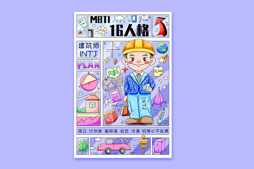 MBTI十六型人格之建筑师INTJ横版插画图片