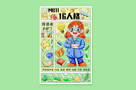 MBTI十六型人格之提倡者INFJ横版插画图片