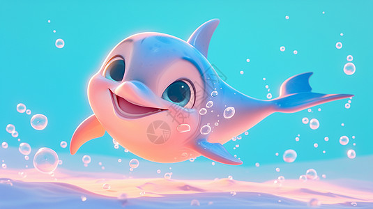 在大海中一个卡通小海豚在开心游泳高清图片