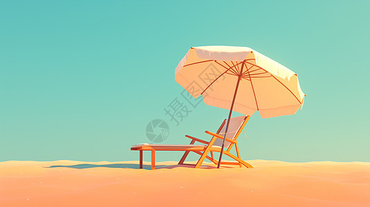 太阳伞下一把休闲椅图片