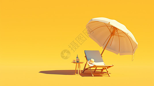 太阳伞下一把休闲躺椅图片