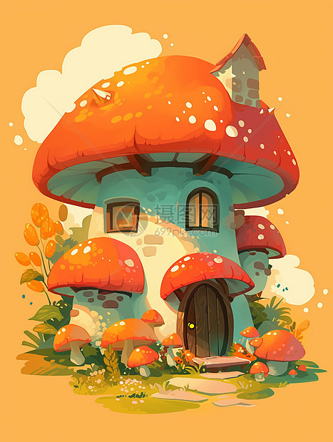 可爱的卡通蘑菇屋小木屋图片