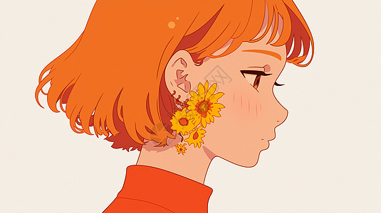 戴着夸张耳饰的橘色短发卡通女孩图片