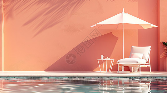 泳池边一把白色的遮阳伞图片