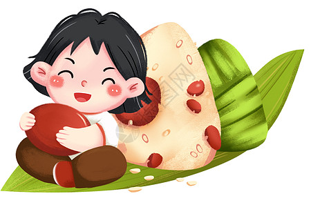 粽子叶子端午节女孩吃蜜枣粽子插画