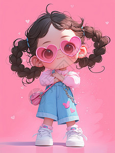 戴着粉色眼镜的可爱卡通小女孩图片