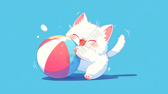 在开心玩皮球的可爱卡通小猫图片