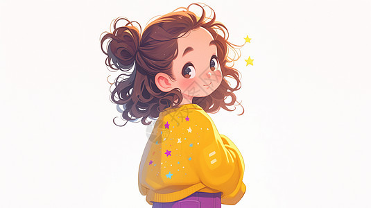 可爱卡通的小女孩穿着黄色上衣图片