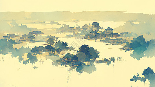 云雾缭绕唯美的中国古风山水画背景图片