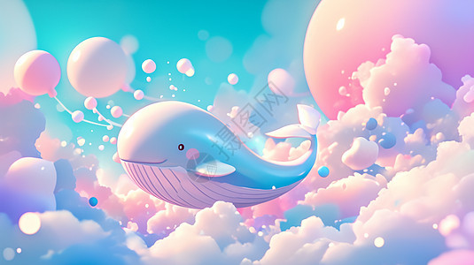天空中一头小鲸鱼在游泳图片