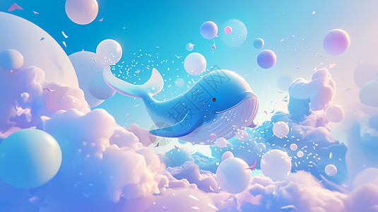 梦幻天空中小鲸鱼在游泳图片