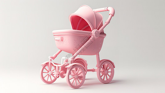 粉色婴儿车3D图标图片