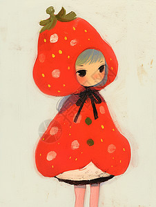 穿草莓斗篷的可爱卡通女孩图片