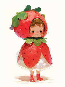 穿着草莓斗篷的可爱卡通小女孩图片
