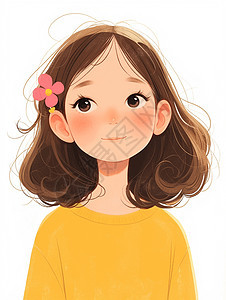 身穿黄色上衣头戴粉色花朵的卡通小女孩图片