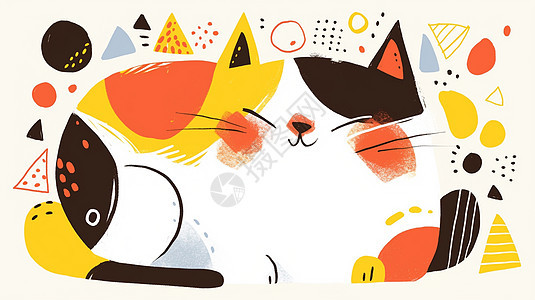 手绘风简约可爱的卡通小猫背景图片