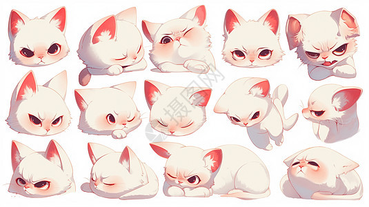 表情可爱的卡通小白猫图片