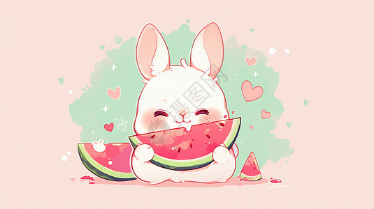 吃西瓜的可爱小白兔图片