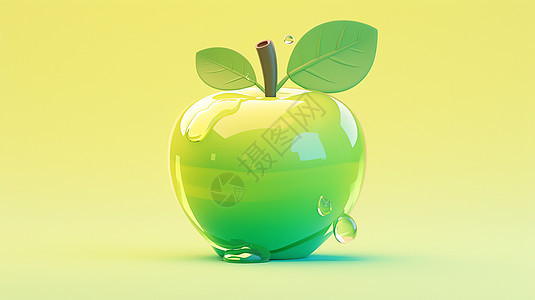 有绿色苹果叶子的卡通苹果图片