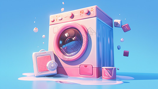 可爱的粉色卡通滚筒式洗衣机图片