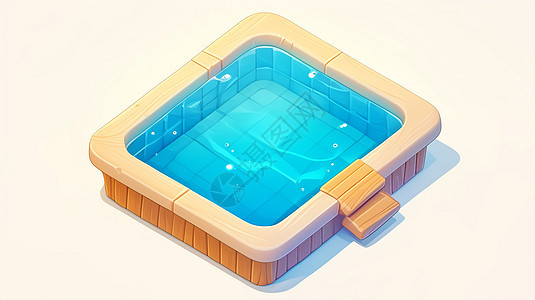放着蓝色清澈水的卡通游泳池图片
