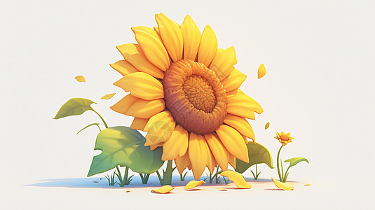 一朵盛开的卡通向日葵背景图片