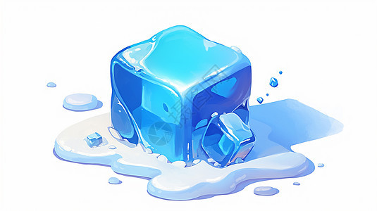 一颗清爽的蓝色卡通冰块图片