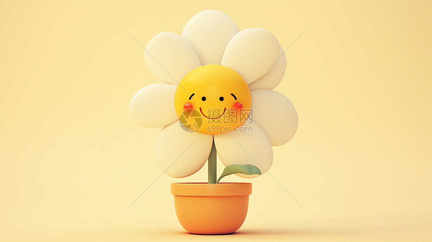 在花盆里的立体可爱的卡通小雏菊图片