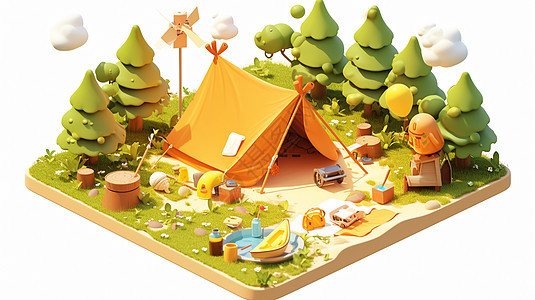 一个黄色卡通露营帐篷图片