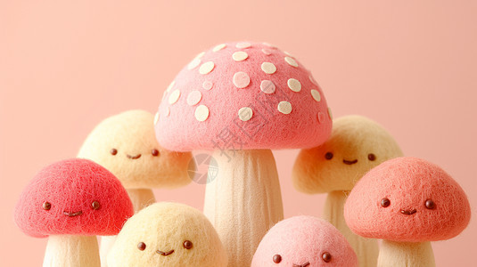 粉色羊毛毡可爱的蘑菇图片