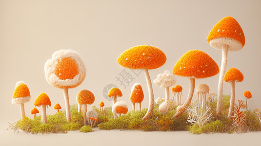 一簇羊毛毡可爱的橙色蘑菇图片