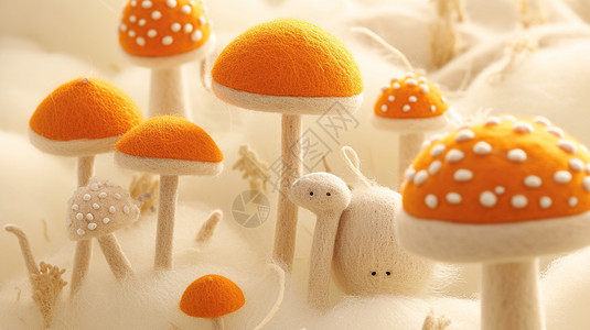 羊毛毡可爱的卡通橙色蘑菇图片