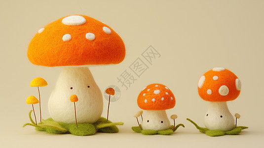 一簇羊毛毡可爱的卡通蘑菇图片
