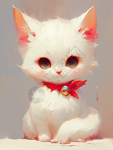 手绘风可爱的卡通小白猫图片