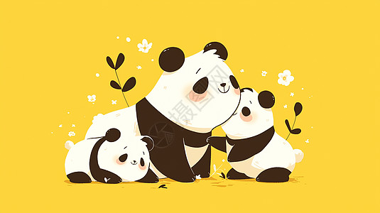 几只在一起玩耍的卡通大熊猫图片
