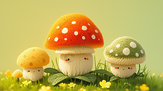 三个菌盖可爱的卡通蘑菇图片