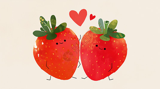 红色简约背景两个红色可爱的草莓插画