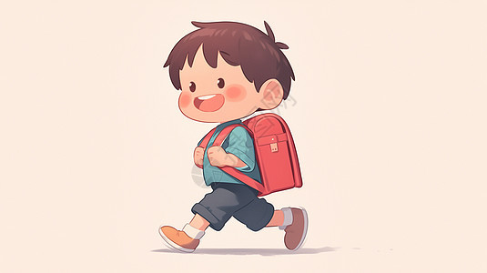 可爱的卡通小男孩背着书包去上学图片