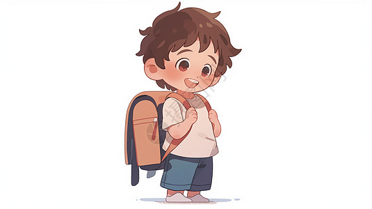 短发可爱的男孩背着书包去上学高清图片