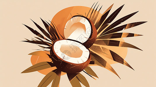 棕色扁平风椰子插画图片