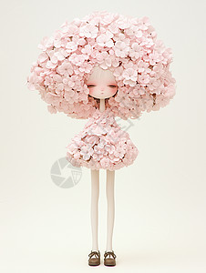 满身粉色花朵可爱的羊毛毡卡通女孩图片