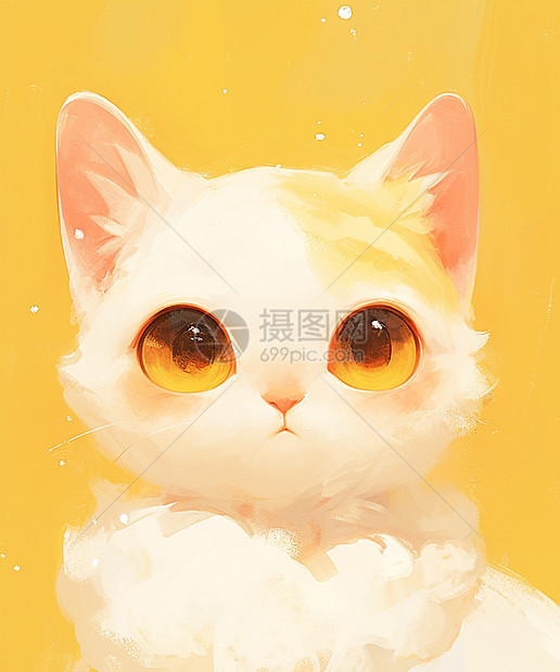 大眼睛呆萌可爱的卡通小白猫图片