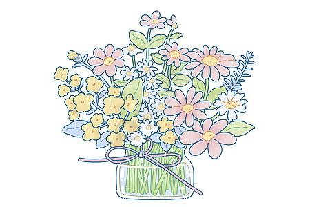 园林元素立夏唯美治愈的花朵元素插画花瓶鲜花插画