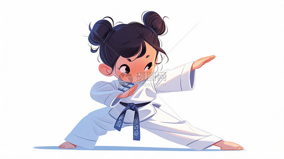梳着丸子头练武术的卡通小女孩图片