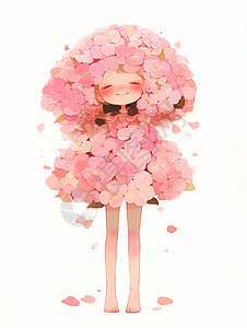 满身粉色花朵微笑可爱的卡通女孩图片
