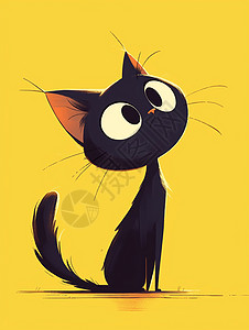 呆萌可爱的卡通小黑猫图片