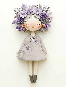 头上有紫色花朵的可爱卡通女孩图片