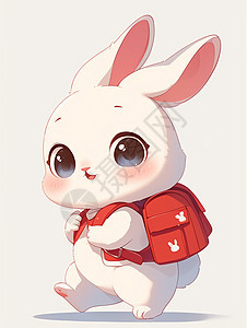 背着红书包开心走路的卡通小白兔图片